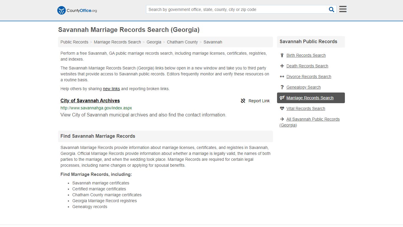 Savannah Marriage Records Search (Georgia) - County Office